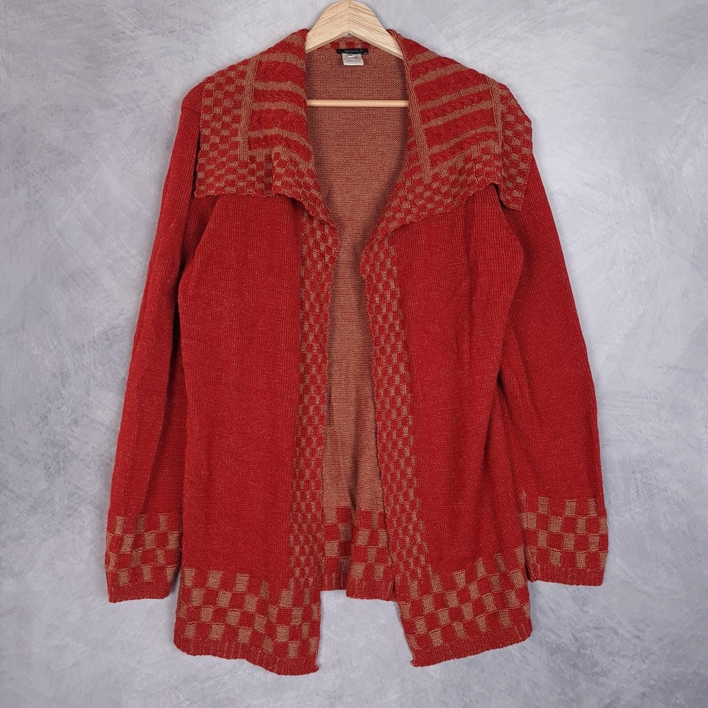 Novica Sweater Cardigan Womens XL Red Alpaca Blend Open Front Collared Knit